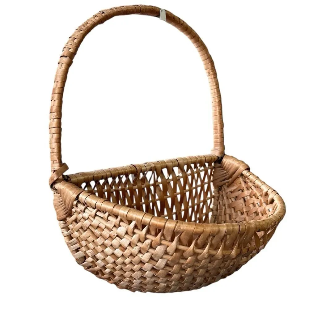 Vintage Woven Wall Basket with Handle Tan Colored